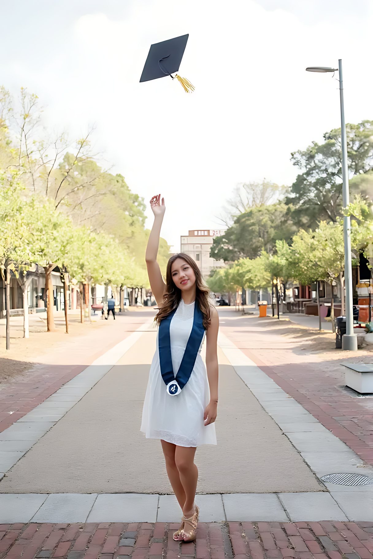 Girl throwing cap in the air for graduation photoshoot