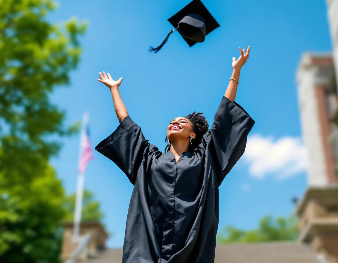 Graduate throwing cap in the air